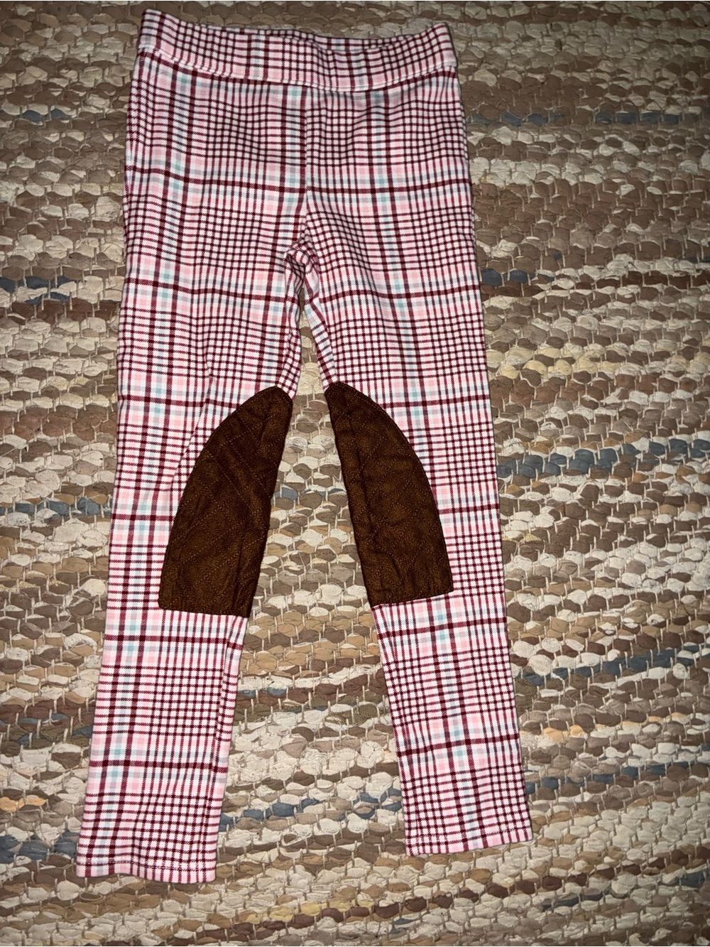 Janie and Jack Pink Plaid Leggings with Brown Knee Patches